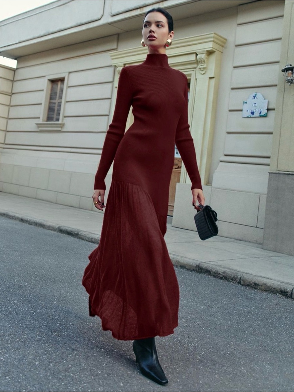 NWOT Commense Turtleneck Maxi Dress in Deep Wine